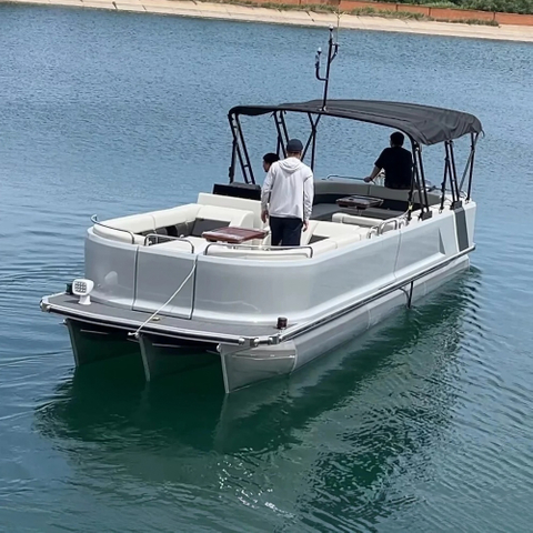 Luxury Family Party Tritoon Water Fishing Aluminum Pontoon Boat na may Fiberglass Fence